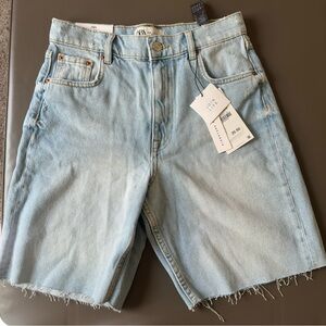 Zara Light Blue Denim Bermuda Shorts with Raw Hem